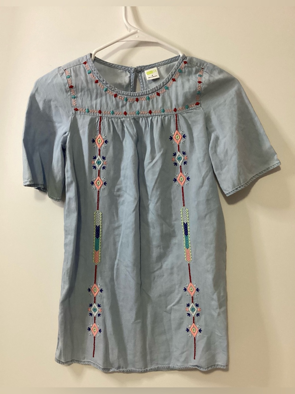 Crazy 8 Light Blue Embroidered Neckline Top